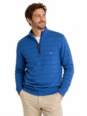 Vineyard Vines 1/2 Zip Sweater Mens Med Leisure Knit Pullover Blue Striped